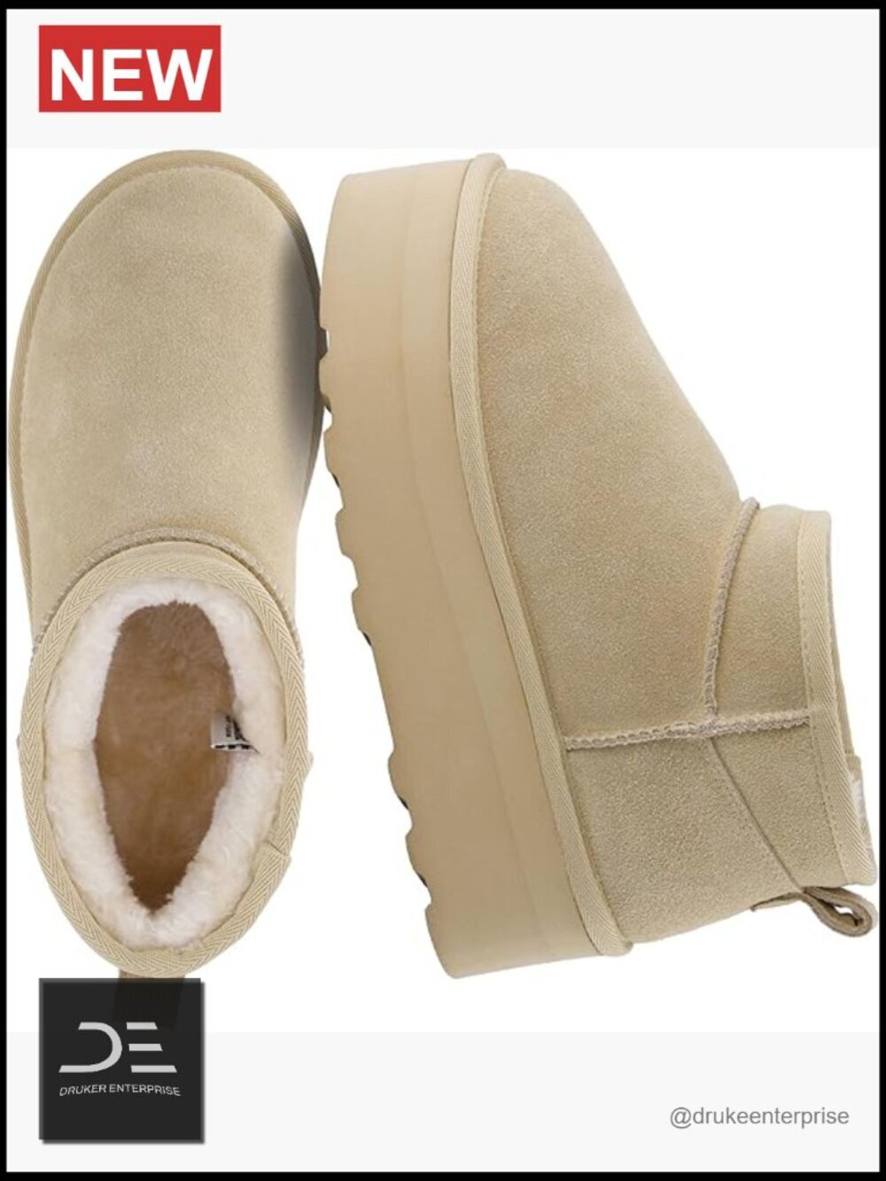 Genuine Suede Platform Ankle Boots with Faux Fur Lining, Memory Foam, Pull-On
